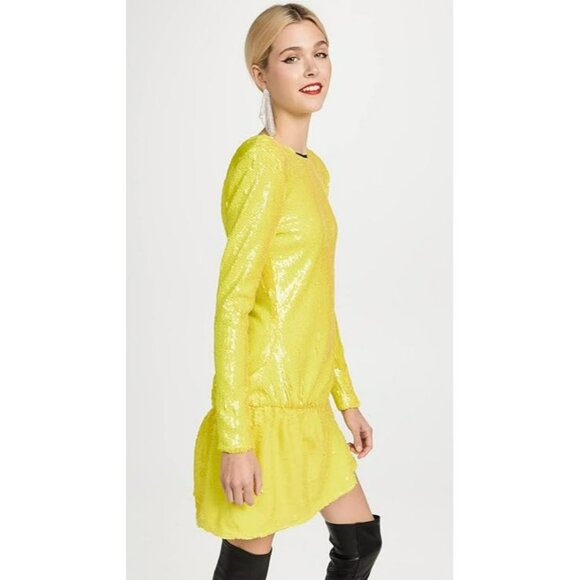 NEW Brogger Diana Neon Yellow Sequin Mini Dress Black Mesh Street Wear Glam - Picture 5 of 15